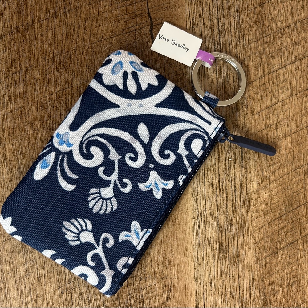 Vera Bradley Navy and White Swirl Keychain Wallet